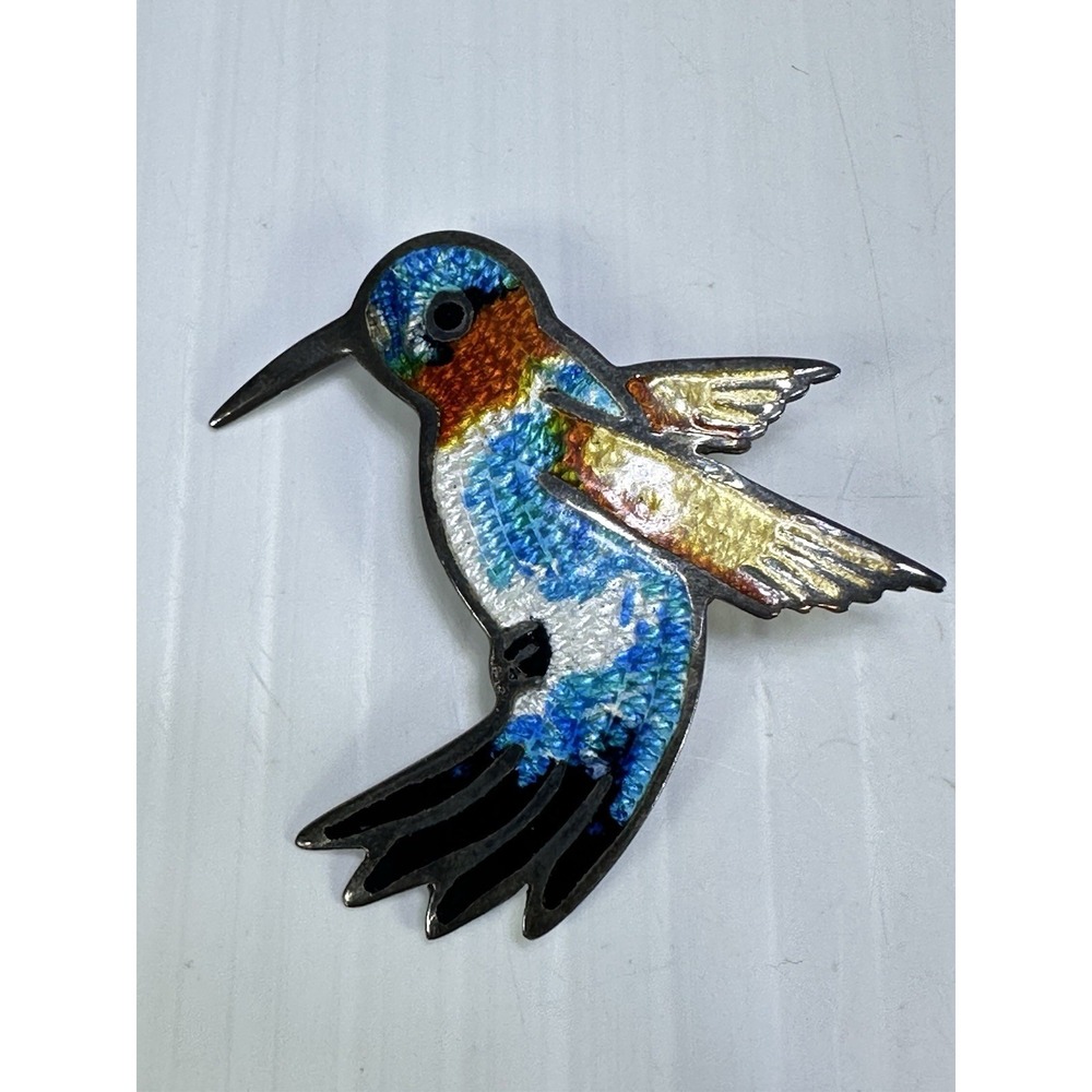Vintage Taxco Sterling Silver Multicolor Enamel Hummingbird Brooch Pin